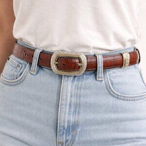Brighton Croc Embossed Leather Belt Brown Two Tone Buckle Medium Western